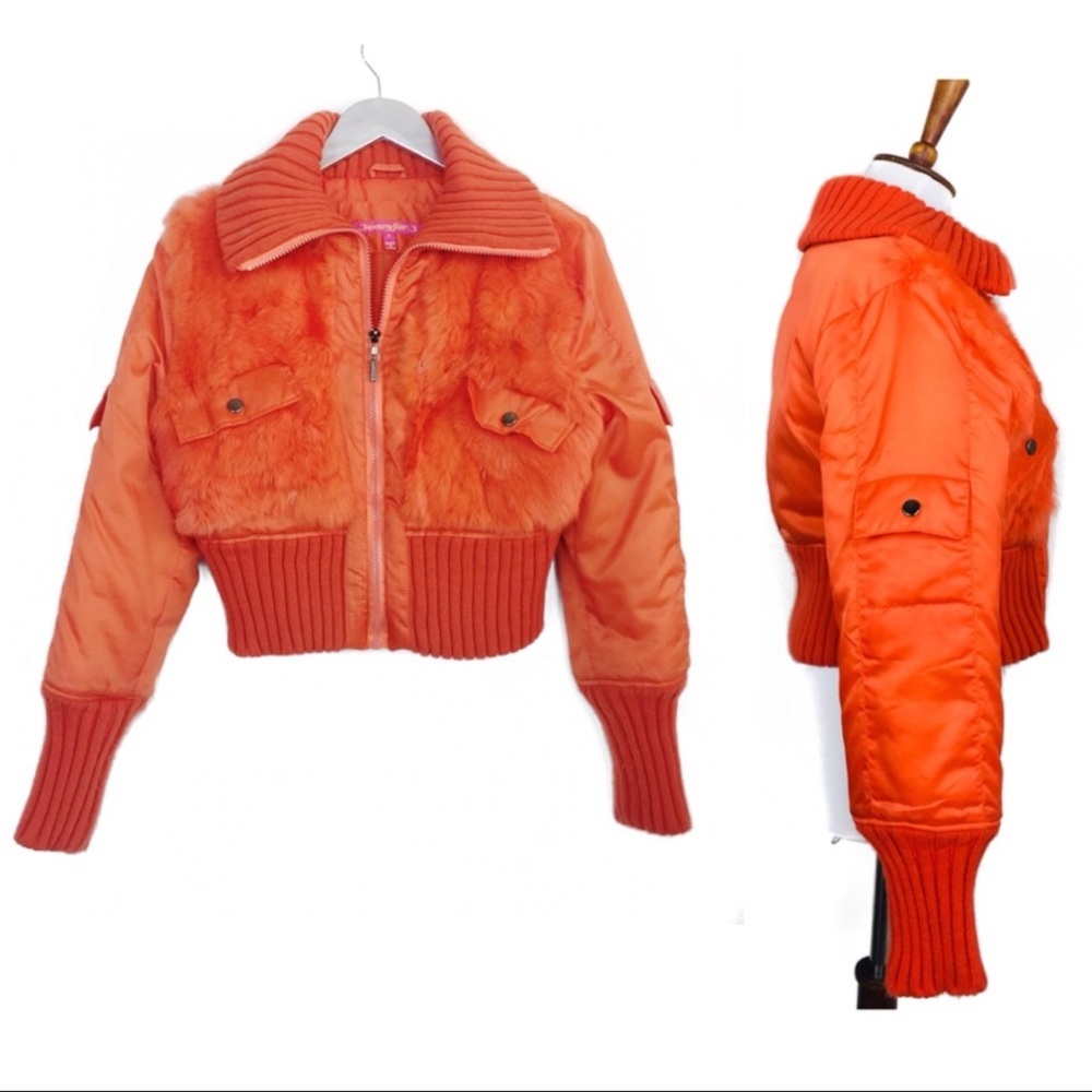 Rabbit fur zip up jacket